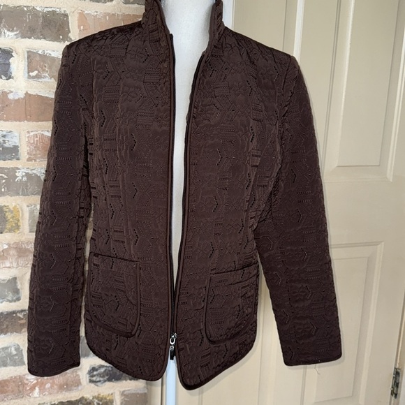Gallery Brown Bomber Jacket Quilted Design Mandarin Collar Zip Front Sz M - Picture 2 of 13